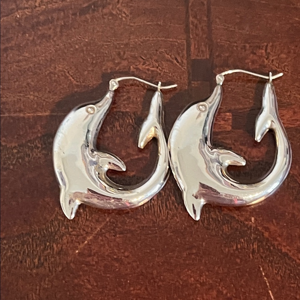 .925 Silver Dolphin Hoop Earrings